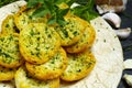 Bread toasts with basil, chives and garlic Royalty Free Stock Photo