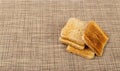 Bread Toasts on Rustic Background, Toasted Sandwich Square Slices, Loaf Pieces for Toast on Brown Tablecloth Royalty Free Stock Photo