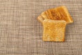 Bread Toasts on Rustic Background, Toasted Sandwich Square Slices, Loaf Pieces for Toast on Brown Tablecloth Royalty Free Stock Photo