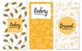 Bread vertical background set. Bakery doodle products, baguette, croissant and bagel. Cartoon doodle elements, advertising poster