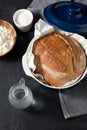 bread, wheat flour, salt and water in glass jug Royalty Free Stock Photo