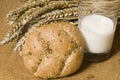 Bread wheat and milk Royalty Free Stock Photo