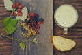 Bread wild berries and cup of milk Royalty Free Stock Photo