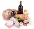 Bread,wine,cheese and sausage Royalty Free Stock Photo