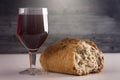 The Bread and Wine for Holy Communion on a Table Royalty Free Stock Photo