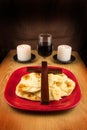 Bread, Wine, Two Candles and Cross Royalty Free Stock Photo