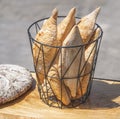 Breadbasket with crispy white bread