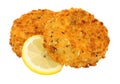 Breadcrumb covered salmon fish cakes Royalty Free Stock Photo