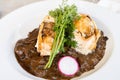 Breaded beef steak plate with mushroom sauce