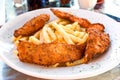 Breaded chicken breast with french fries Royalty Free Stock Photo