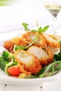Breaded chicken breast with salad greens Royalty Free Stock Photo