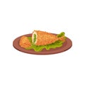 Breaded chicken meat served on a plate, tasty poultry dish vector Illustration on a white background
