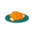 Breaded chicken nuggets served on a plate, tasty poultry dish vector Illustration on a white background