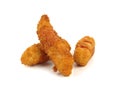 Breaded Chicken Sticks with Bacon on white Background Royalty Free Stock Photo