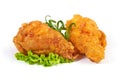 Breaded crispy fried chicken leg on a white background