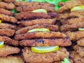 Macro of many breaded cutlets