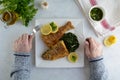 Deep Fried Breaded Whole Fish with Sauteed Greens Royalty Free Stock Photo