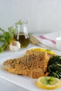Deep Fried Breaded Whole Fish with Sauteed Greens Royalty Free Stock Photo