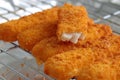 Breaded fish fingers on a grill Royalty Free Stock Photo