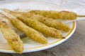 Breaded fish skewers