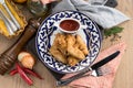 Breaded fried chicken wings with ketchup Royalty Free Stock Photo