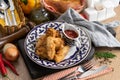 Breaded fried chicken wings with ketchup Royalty Free Stock Photo