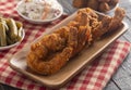 Breaded and Fried Jumbo Shrimp with Tails on a Wooden Table Royalty Free Stock Photo