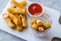 Breaded Fried Mozzarella Cheese Sticks with Ketchup Dipping Sauce Royalty Free Stock Photo