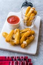 Breaded Fried Mozzarella Cheese Sticks with Ketchup Dipping Sauce Royalty Free Stock Photo