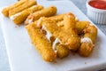 Breaded Fried Mozzarella Cheese Sticks with Ketchup Dipping Sauce Royalty Free Stock Photo