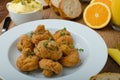 Breaded fried mushrooms with juice Royalty Free Stock Photo