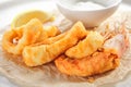 Breaded Fried Squid Rings and Shrimp with Tartar Sauce Royalty Free Stock Photo