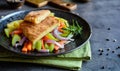 Breaded kale leaves stuffed with cheese, served with steamed vegetable