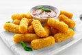 Breaded mozzarella cheese sticks with tomato basil sauce