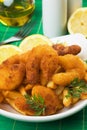 Breaded shrimp snack with french fries