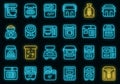 Breadmaker icons set outline vector. Kitchen machine vector neon