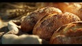 Breads in a basket with wheat and a crate Royalty Free Stock Photo