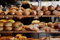 Breads on display in a bakery