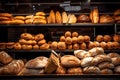 Breads in german bakery, Different types of freshly baked bread on bakery shelves, front view Royalty Free Stock Photo