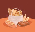 breads in wicker basket Royalty Free Stock Photo