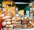 Breadstuff on a table in a market