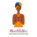 Break the bias. African woman crossed her arms