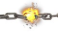 Break chain among fire in black background - 3d rendering