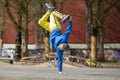 Break dance movement, performer on the street Playground