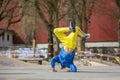 Break dance movement, performer on the street Playground