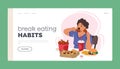 Break Eating Habits Landing Page Template. Character With An Obsessive Eating Disorder, Using Food As A Coping Mechanism