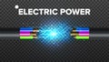 Electric Break Cable Vector. Electrical Circuit. Industrial Network Power. Glowing Lightning. 3D Realistic Isolated