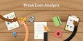 Break even analysis illustration with team work together money paper document Royalty Free Stock Photo