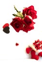 Break heart in valentine , red roses black and red heart on white background