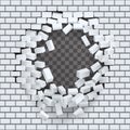 Break hole in brick wall destruction template transparent background vector illustration Royalty Free Stock Photo